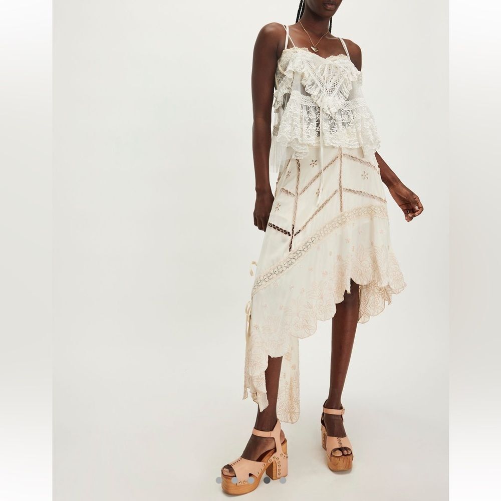 Free People Bali Embroidered Eyelet Atlas Skirt- Pearled Ivory